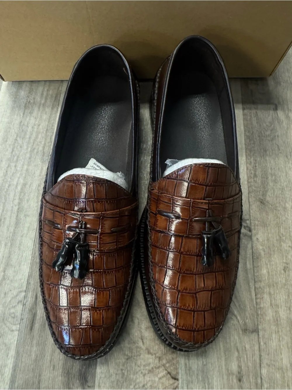 Men’s Croc-Embossed Tassel Loafers – Size 11 (EU 45) – Brown – Brand New in Box